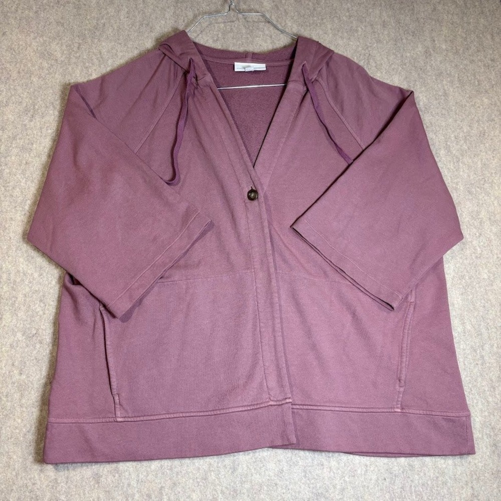 Pure Jill Hoodie Cardigan Wmn XL Purple Organic Cotton Button Front Chic Pocket